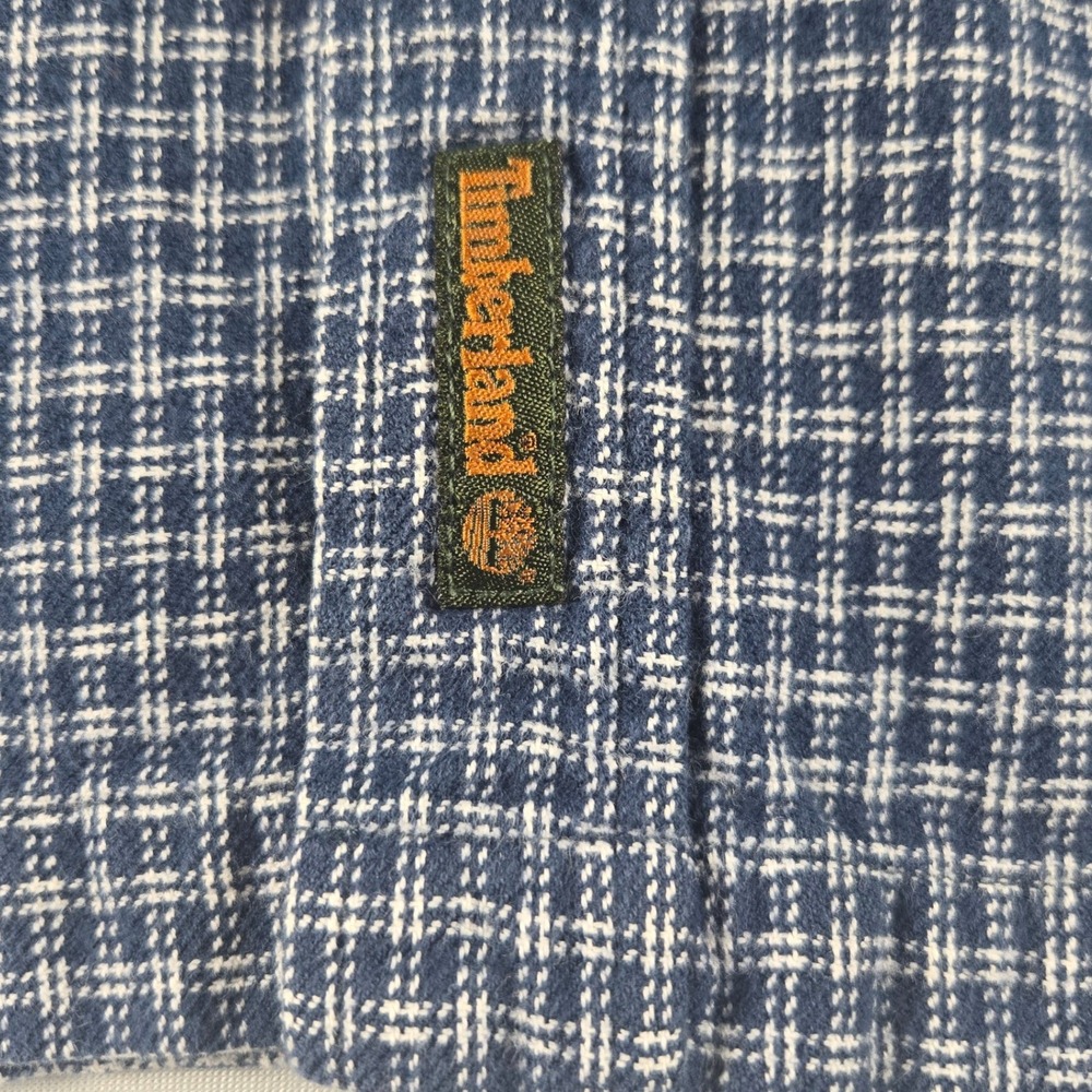Timberland Mens XL Blue White Check Button Front Shirt 100% Cotton Outdoor - Picture 4 of 11